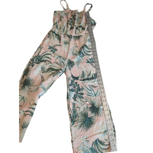 Old Navy Girls Linen Jumpsuit Pink Ferns Sleeveless One Piece Size 10-12 L - Picture 9 of 9